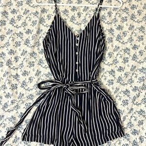 Forever 21 Navy and White Striped Button-Front Romper